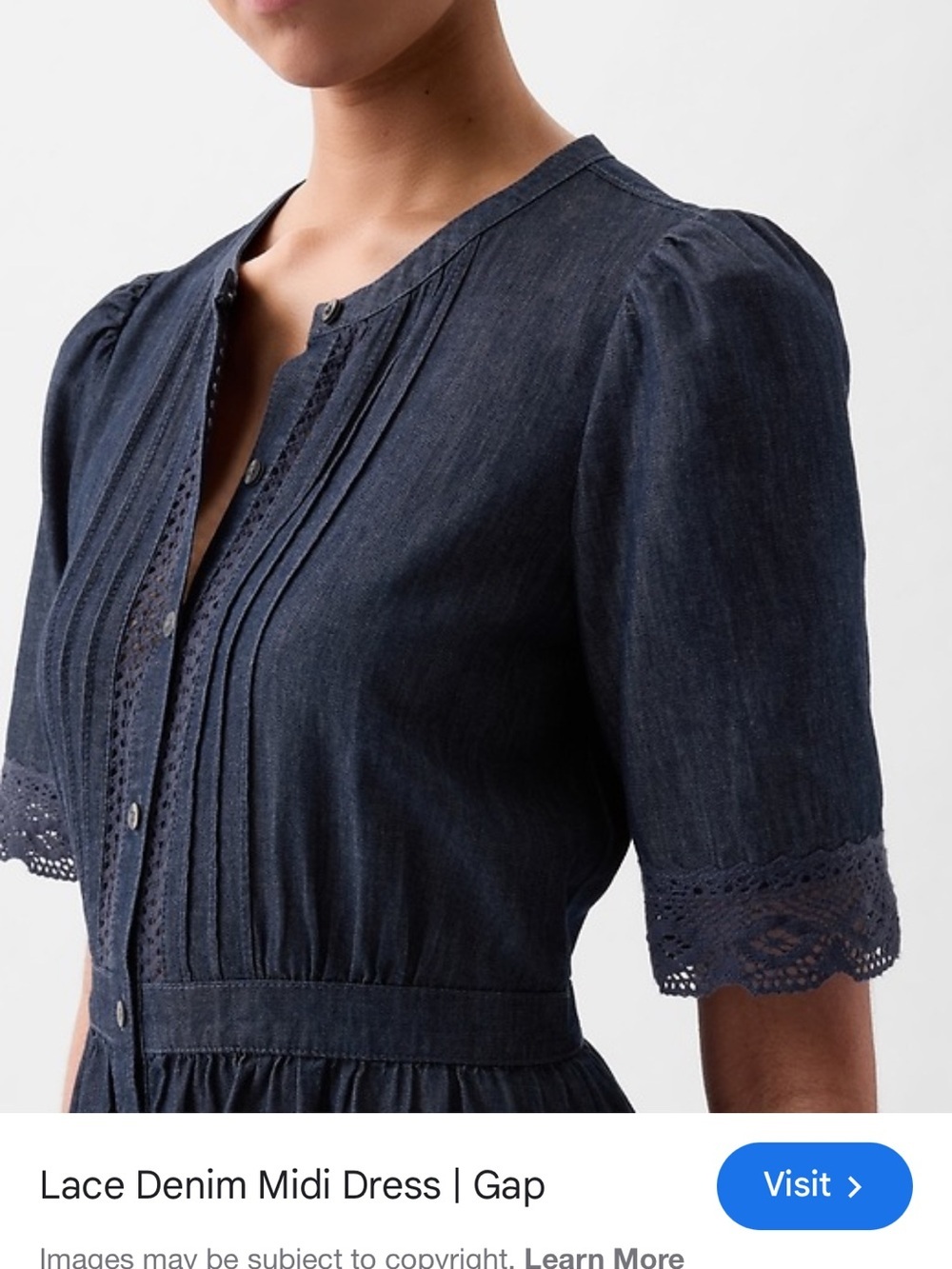 GAP Dark Indigo Lace-Trim Tiered Denim Midi Dress XXS
